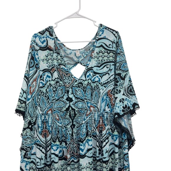 Swim by Cacique Blue Paisley Cover-Up Dress Size 18/20 Crochet Hem Keyhole Back - Picture 7 of 14